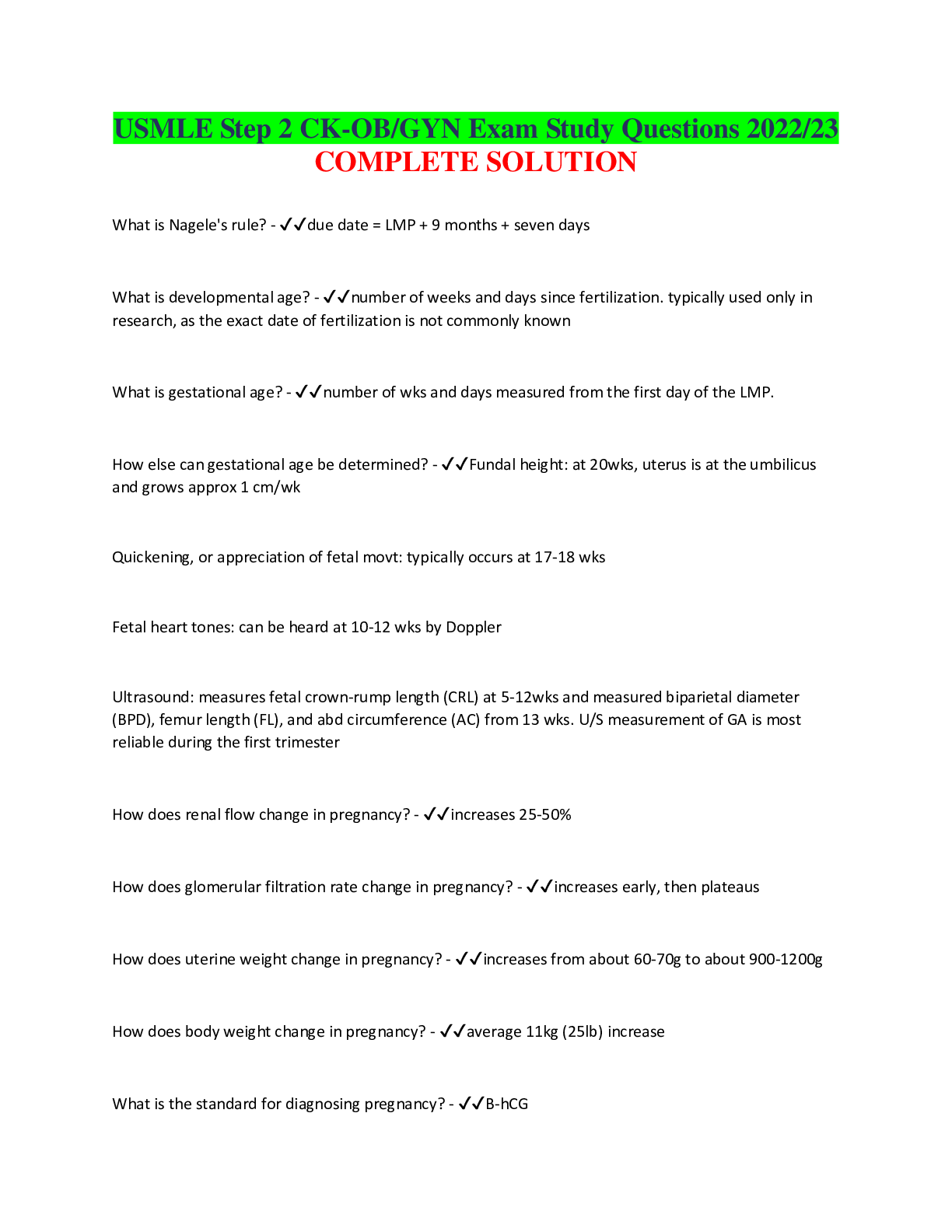 Preview image of USMLE Step 2 CK-OB/GYN Exam Study Questions 2022/23 COMPLETE SOLUTION document